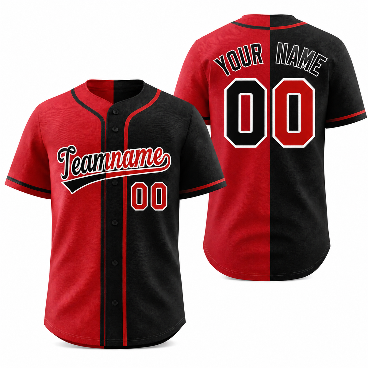 Custom Black Red-White Hook Split Fashion Athletic Baseball Jersey
