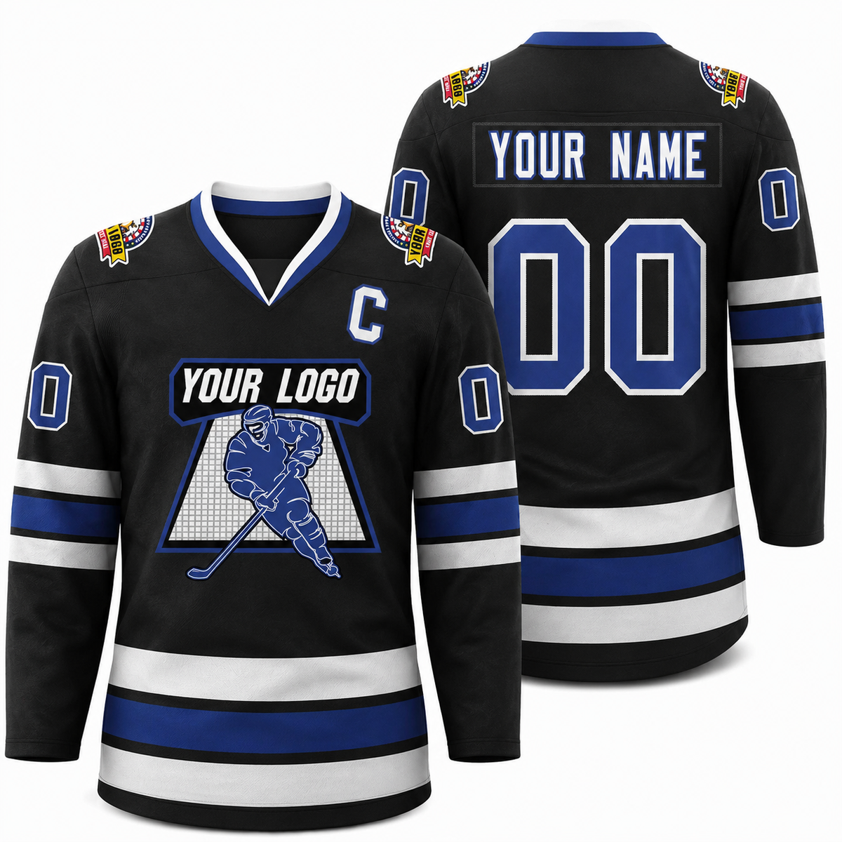 Custom Black Royal-White Classic Style Hockey Jersey