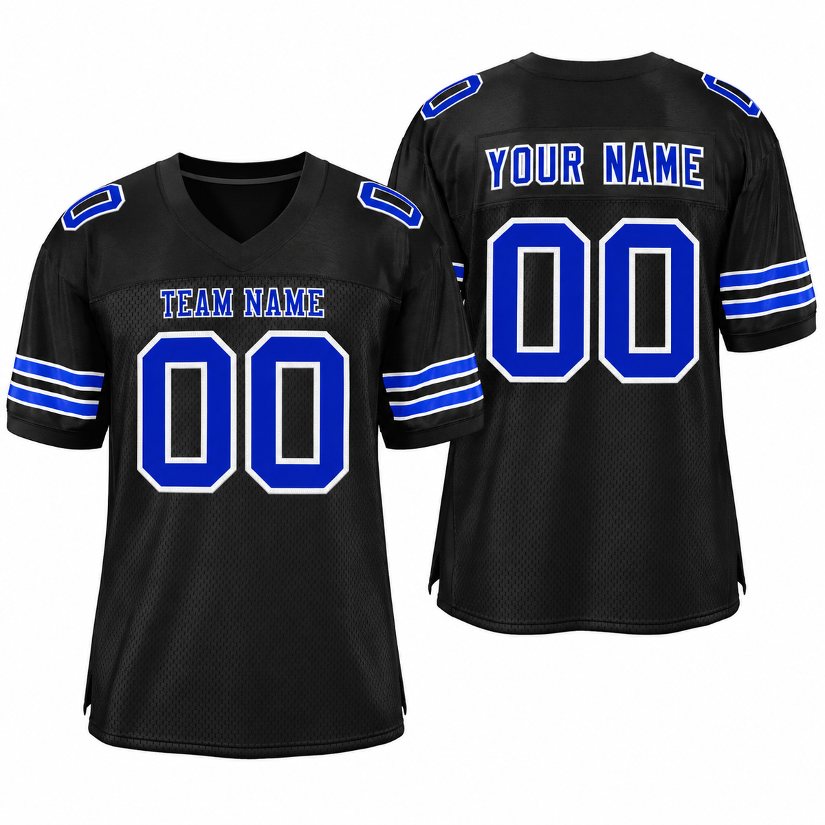 Custom Black Royal-White Classic Style Mesh Athletic Football Jersey