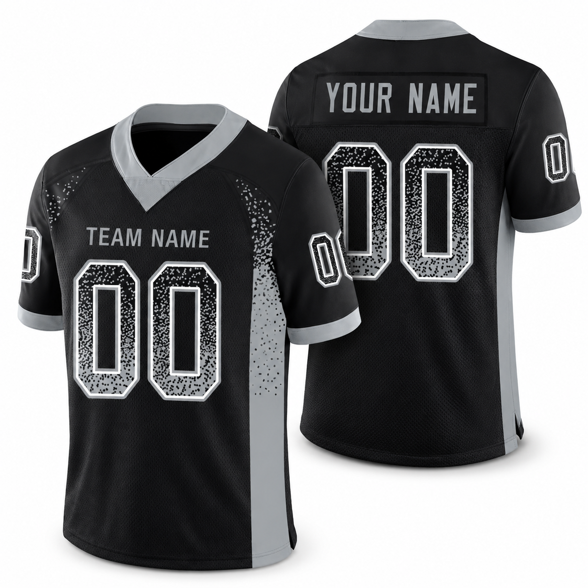 Custom Black Silver-White Drift Fashion Mesh Athletic Football Jersey