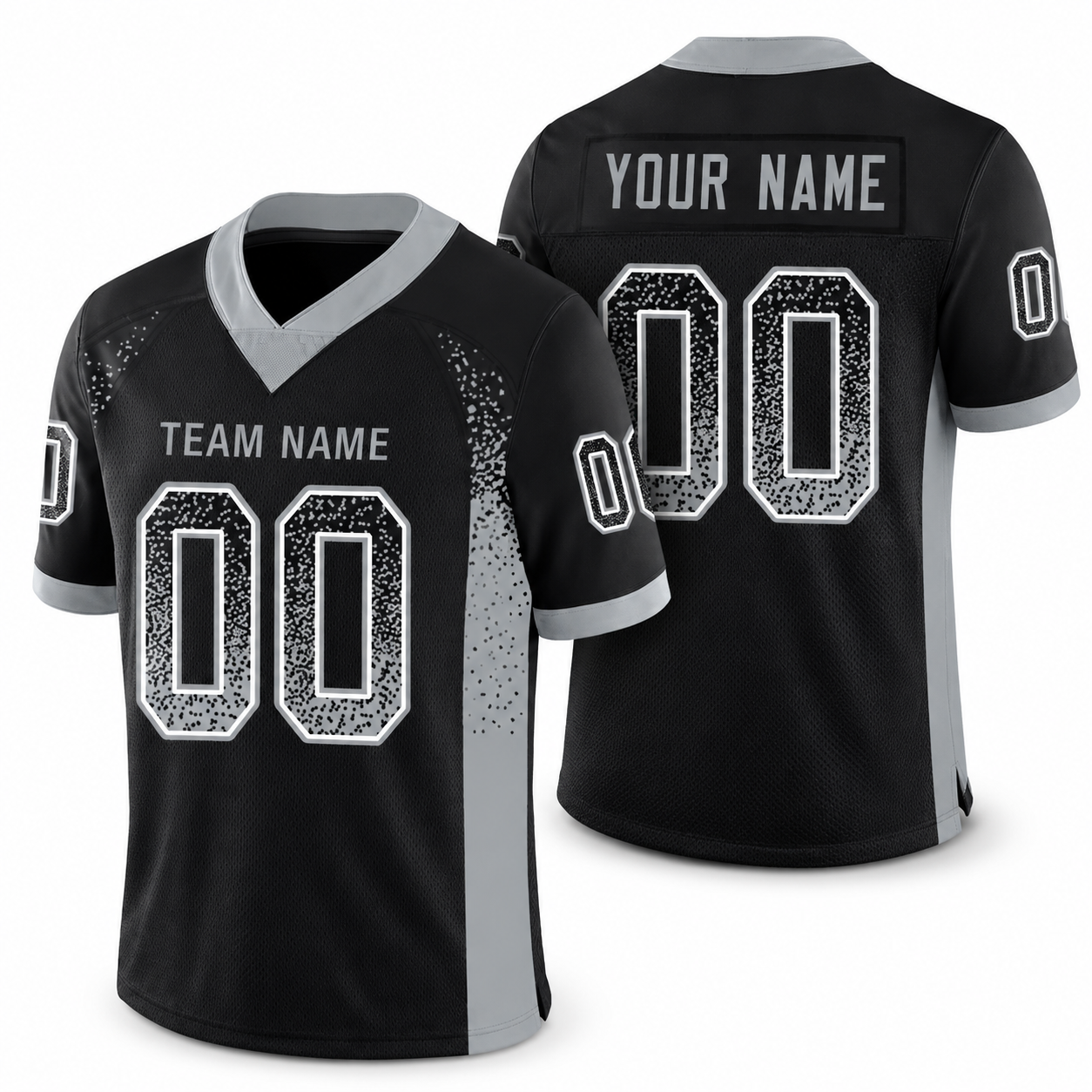 Custom Black Silver-White Drift Fashion Mesh Athletic Football Jersey