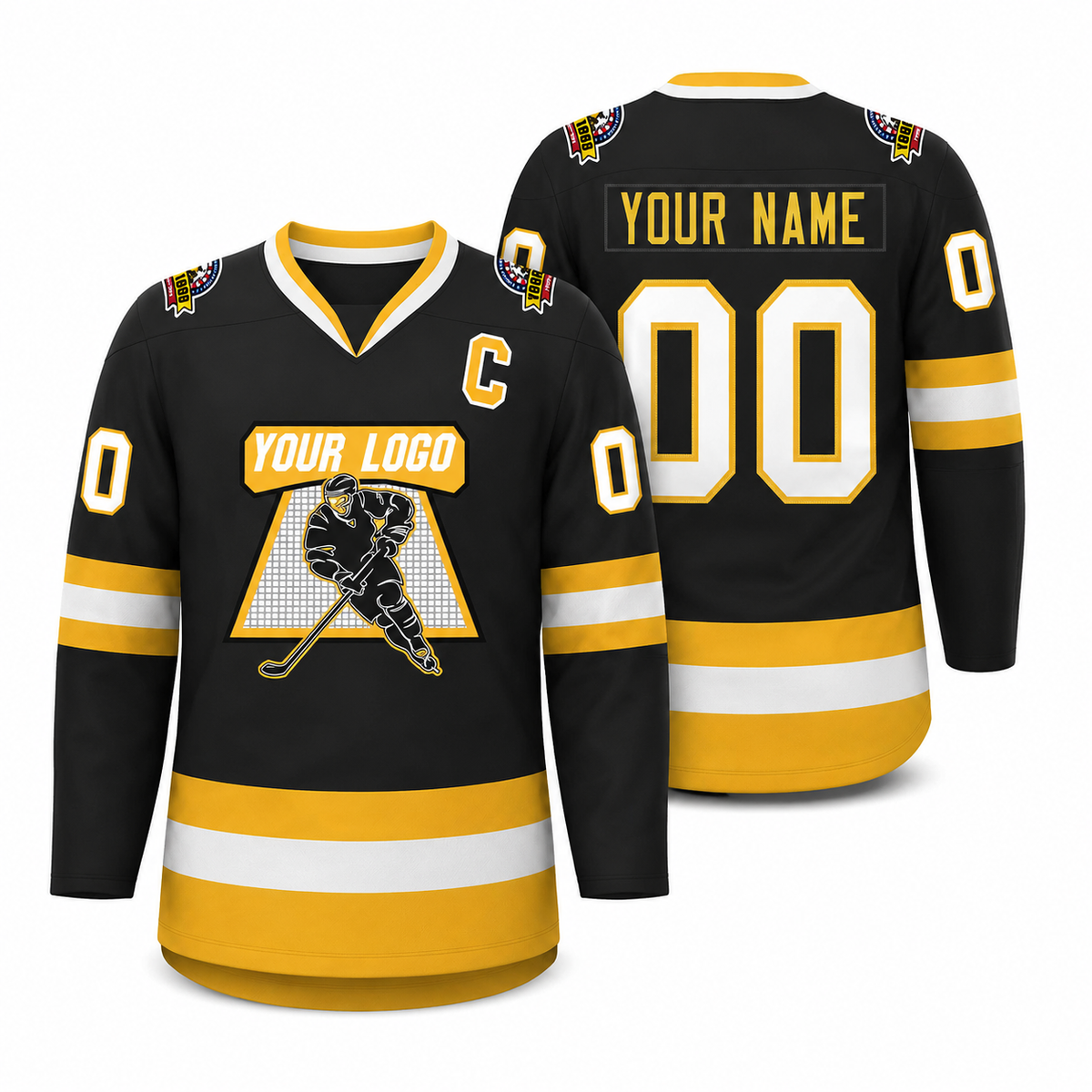 Custom Black White-Gold Classic Style Hockey Jersey