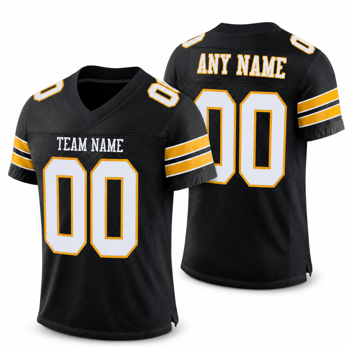 Custom Black White-Gold Classic Style Mesh Athletic Football Jersey
