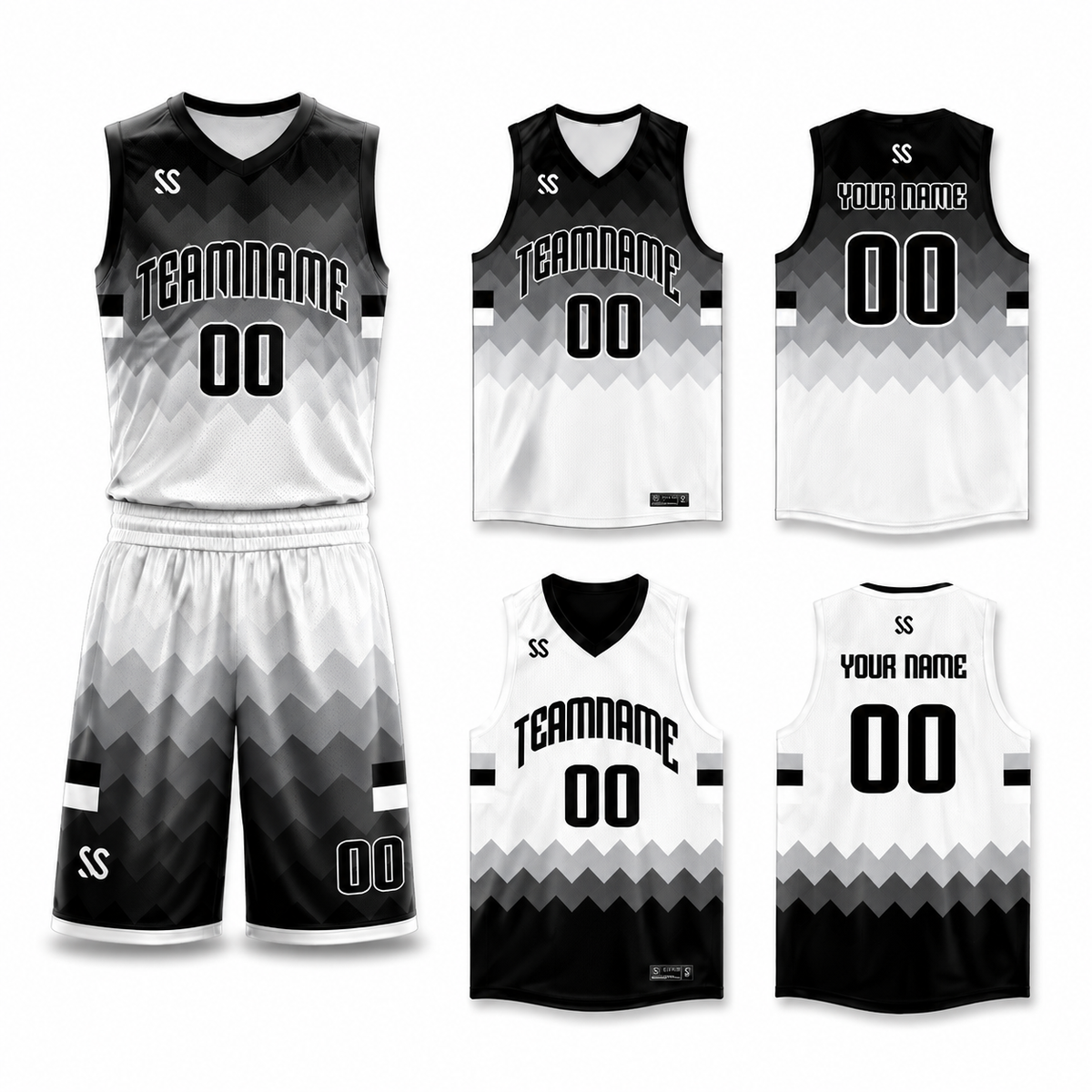 Custom Black White-Gray Double Side Sets Sportswear Basketball Jersey