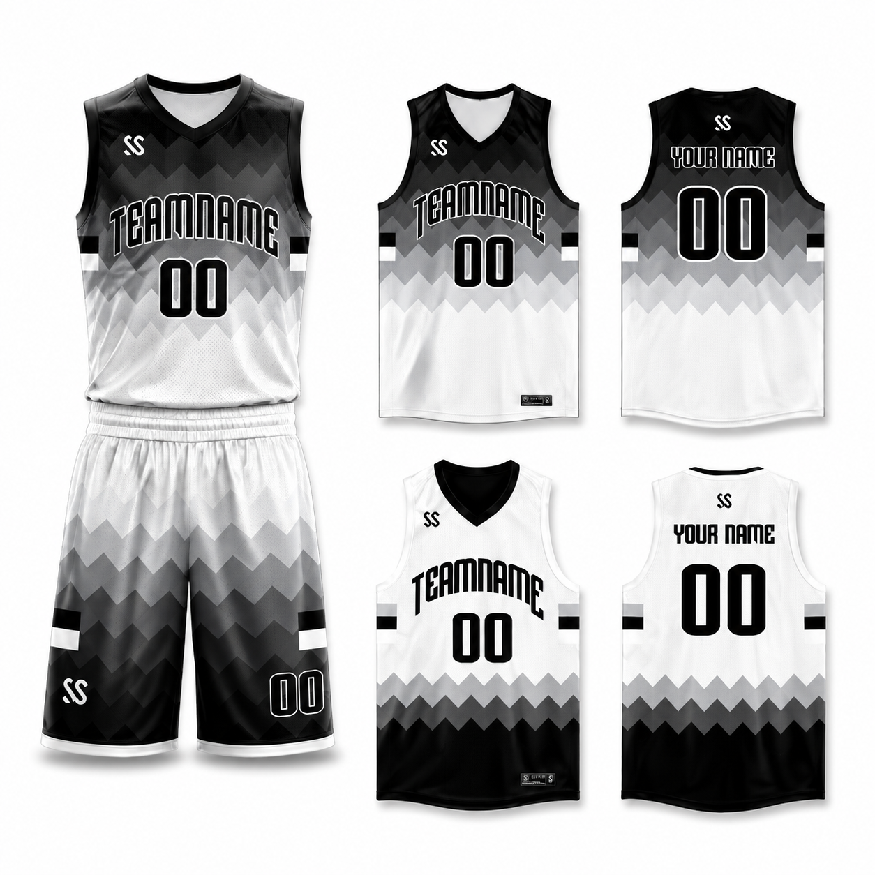Custom Black White-Gray Double Side Sets Sportswear Basketball Jersey