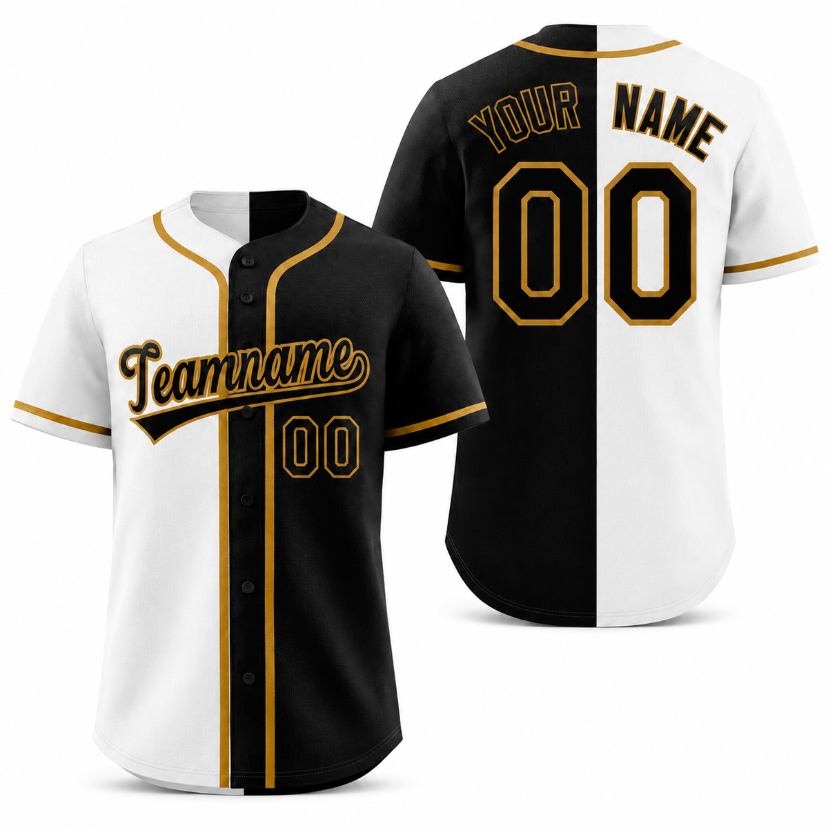 Custom Black White-Old Gold Split Fashion AthleticBaseball Jersey