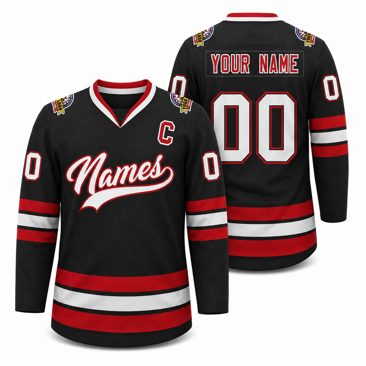 Custom Black White-Red Classic Style Hockey Jersey