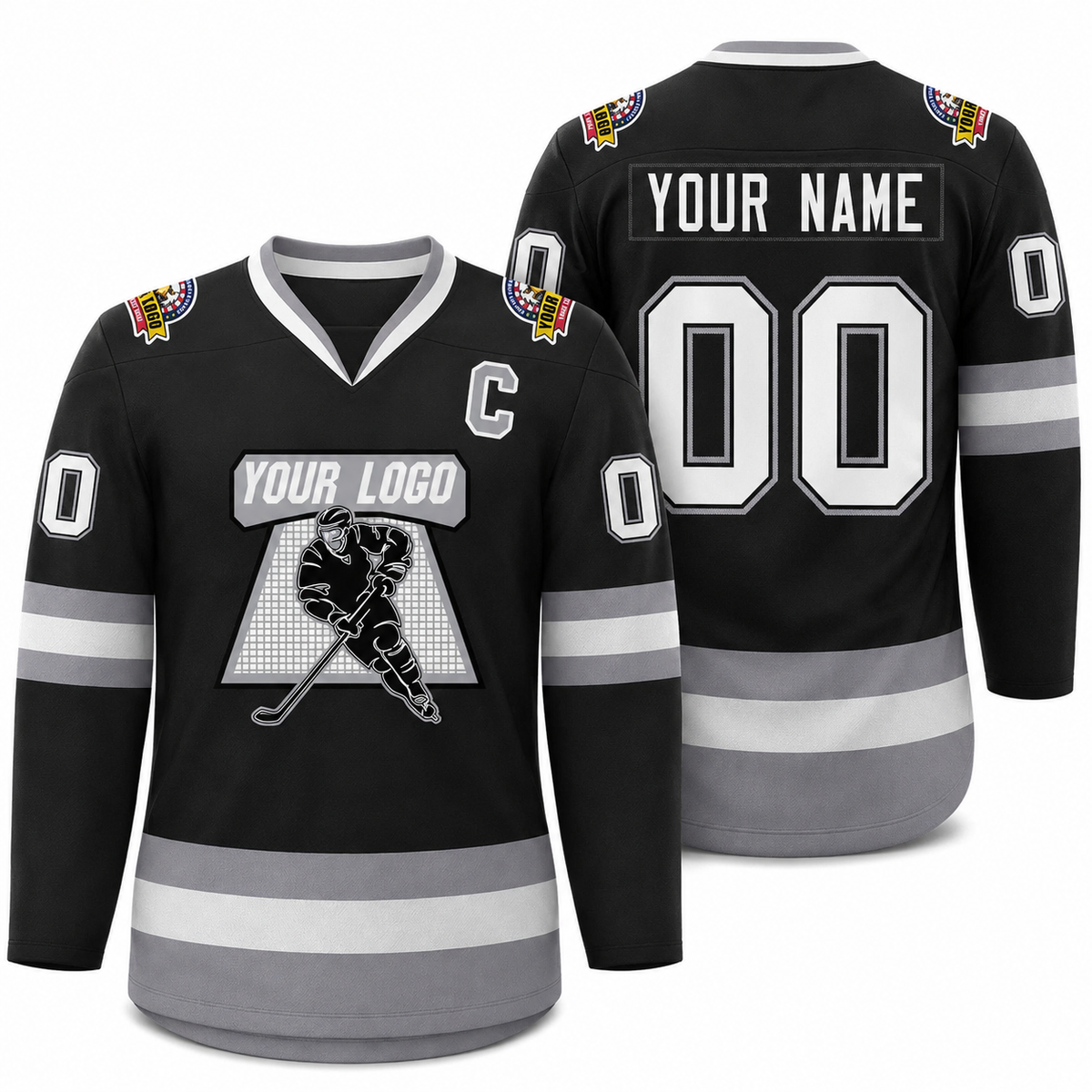 Custom Black White Black-Gray Classic Style Hockey Jersey