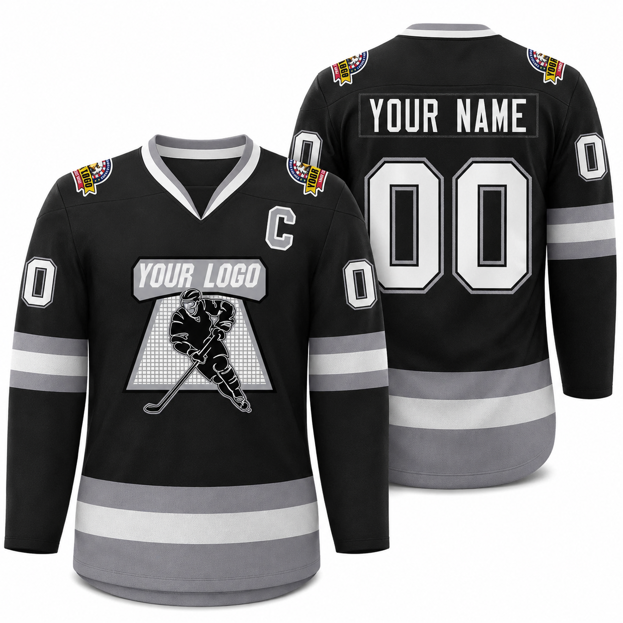 Custom Black White Black-Gray Classic Style Hockey Jersey
