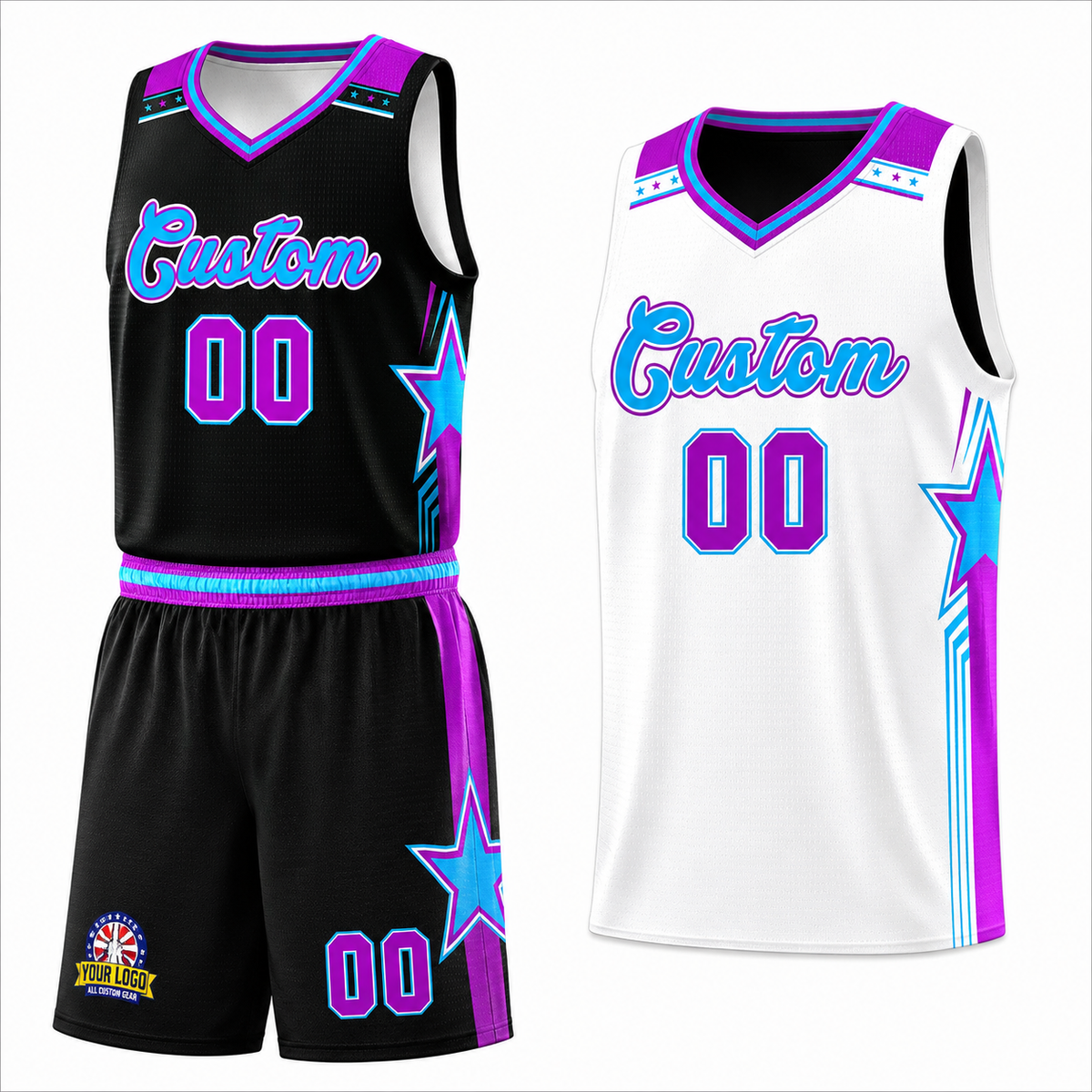 Custom Black White Double Side Sets Men Basketball Jersey