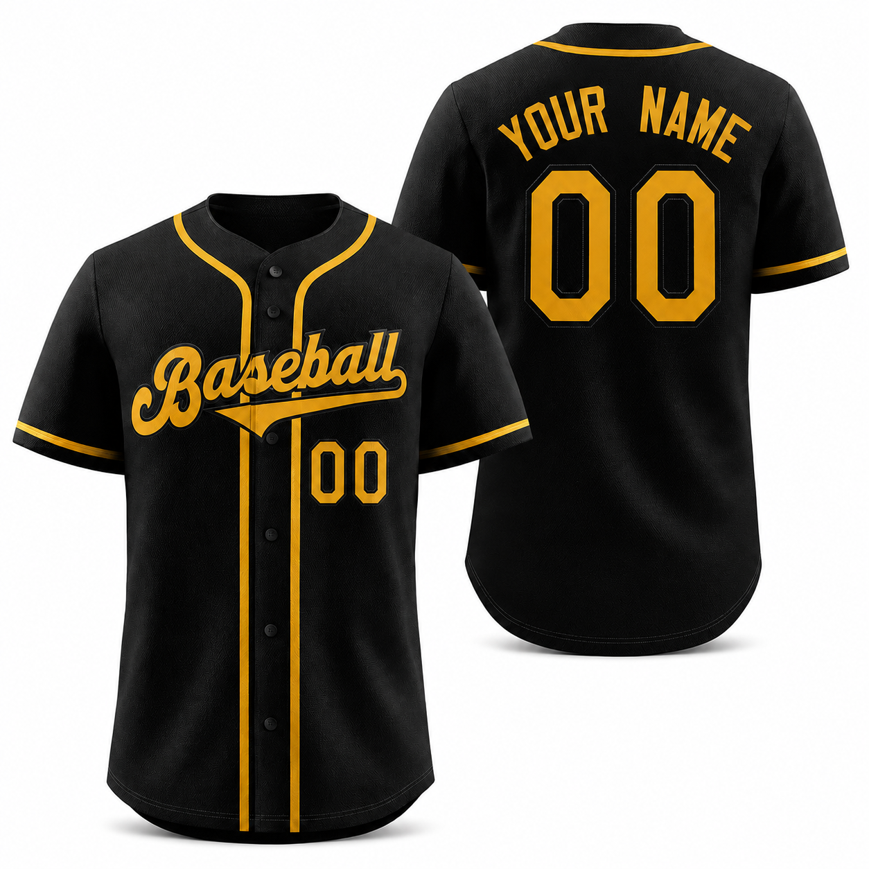 Custom Black Yellow Classic Style Athletic Baseball Jersey