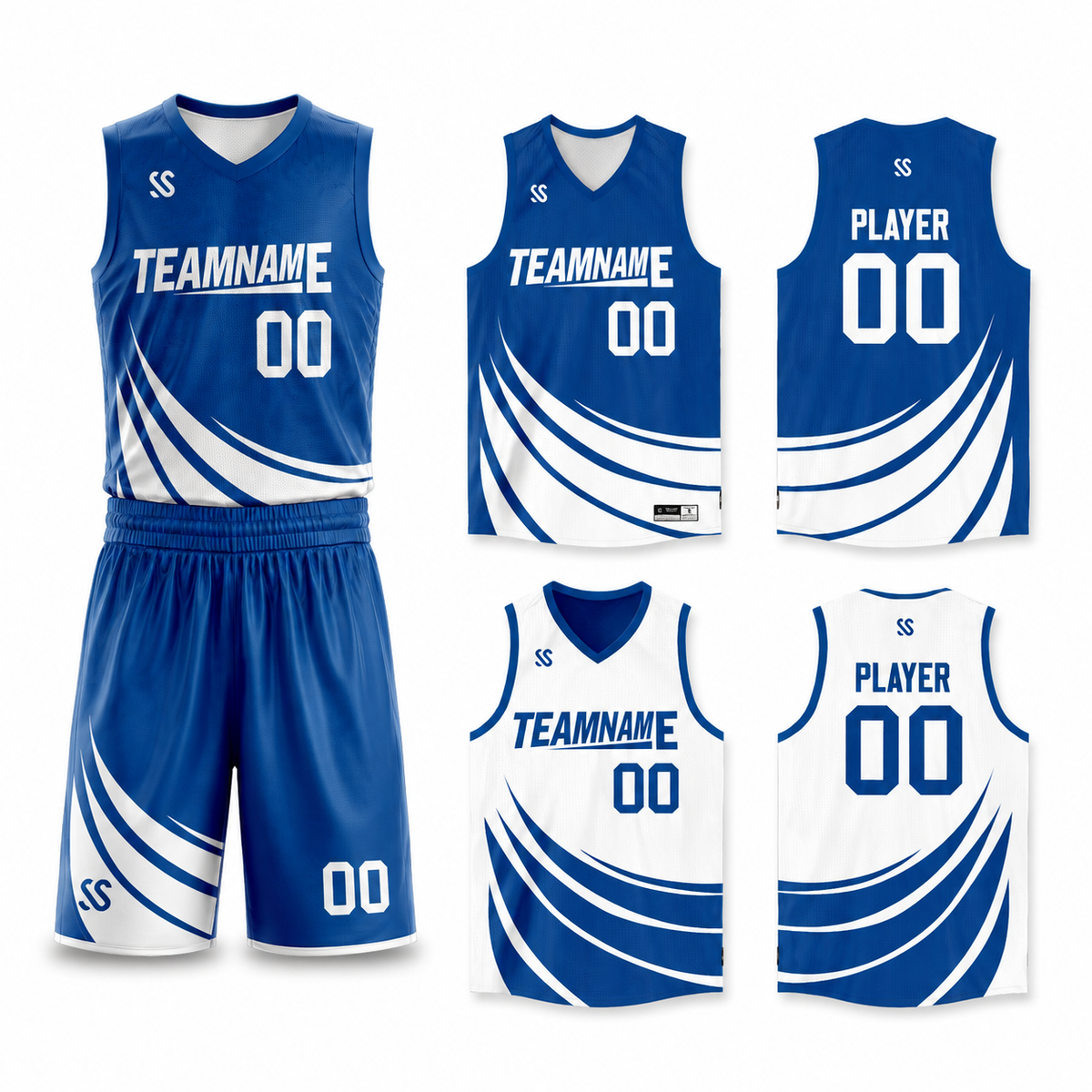 Custom Blue White Double Side Sets Design Sportswear Basketball Jersey