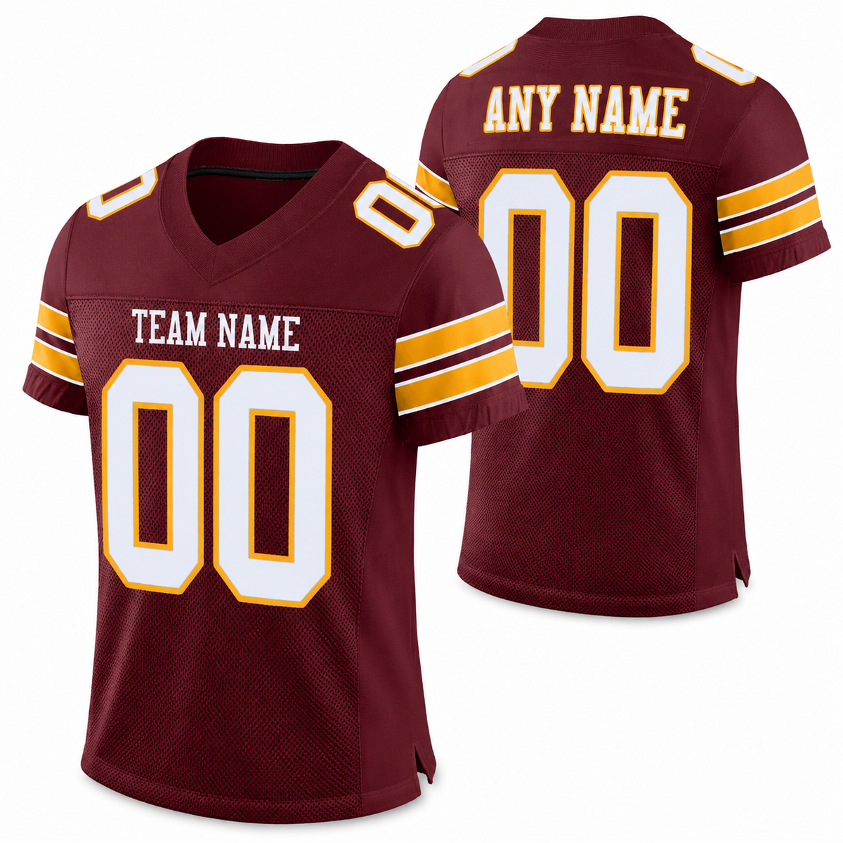 Custom Burgundy White-Gold Classic Style Mesh Athletic Football Jersey