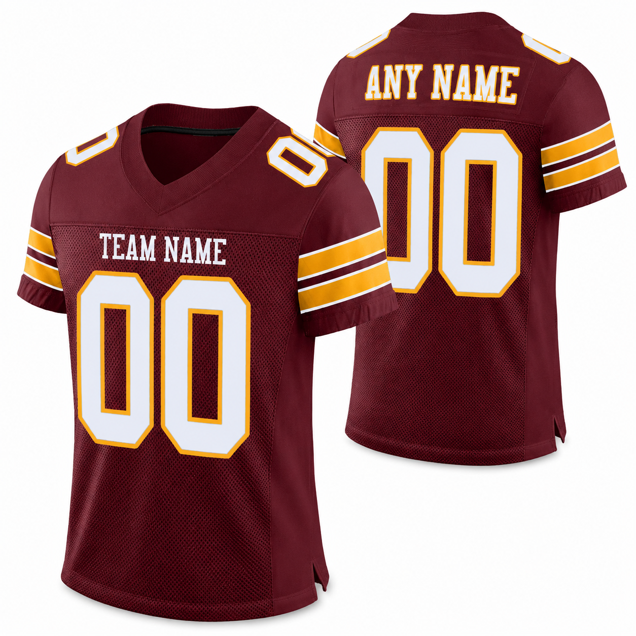 Custom Burgundy White-Gold Classic Style Mesh Athletic Football Jersey