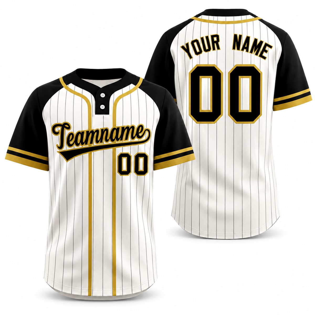 Custom Cream Black-Old Gold Stripe Fashion Raglan Sleeves Athletic Two-Button Softball Jersey