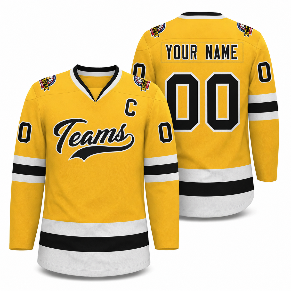 Custom Gold Black-White Classic Style Hockey Jersey