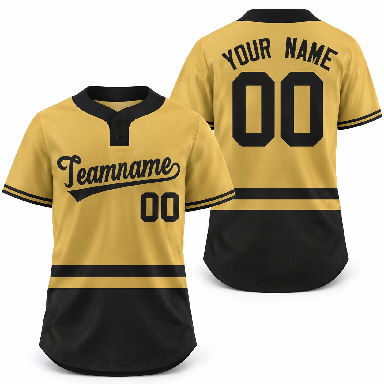 Custom Gold Black Color Block Personalized Athletic Two-Button Softball Jersey