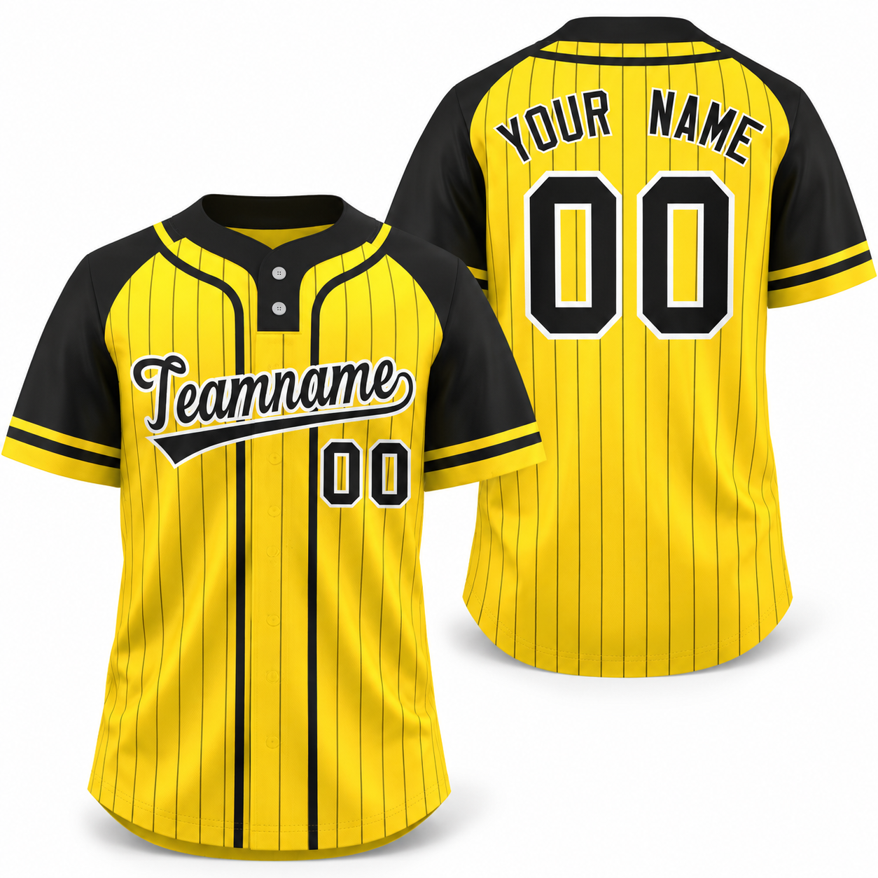 Custom Gold Black Stripe Fashion Raglan Sleeves Athletic Two-Button Softball Jersey