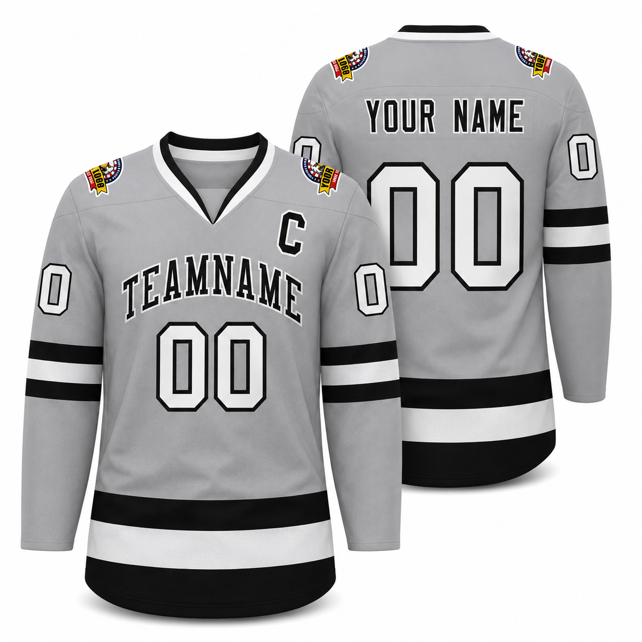 Custom Gray Black-White Classic Style Hockey Jersey