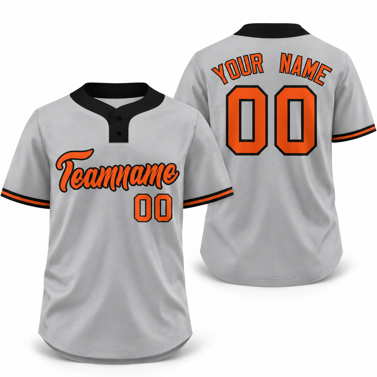 Custom Gray Orange-Black Classic Style Athletic Two-Button Softball Jersey