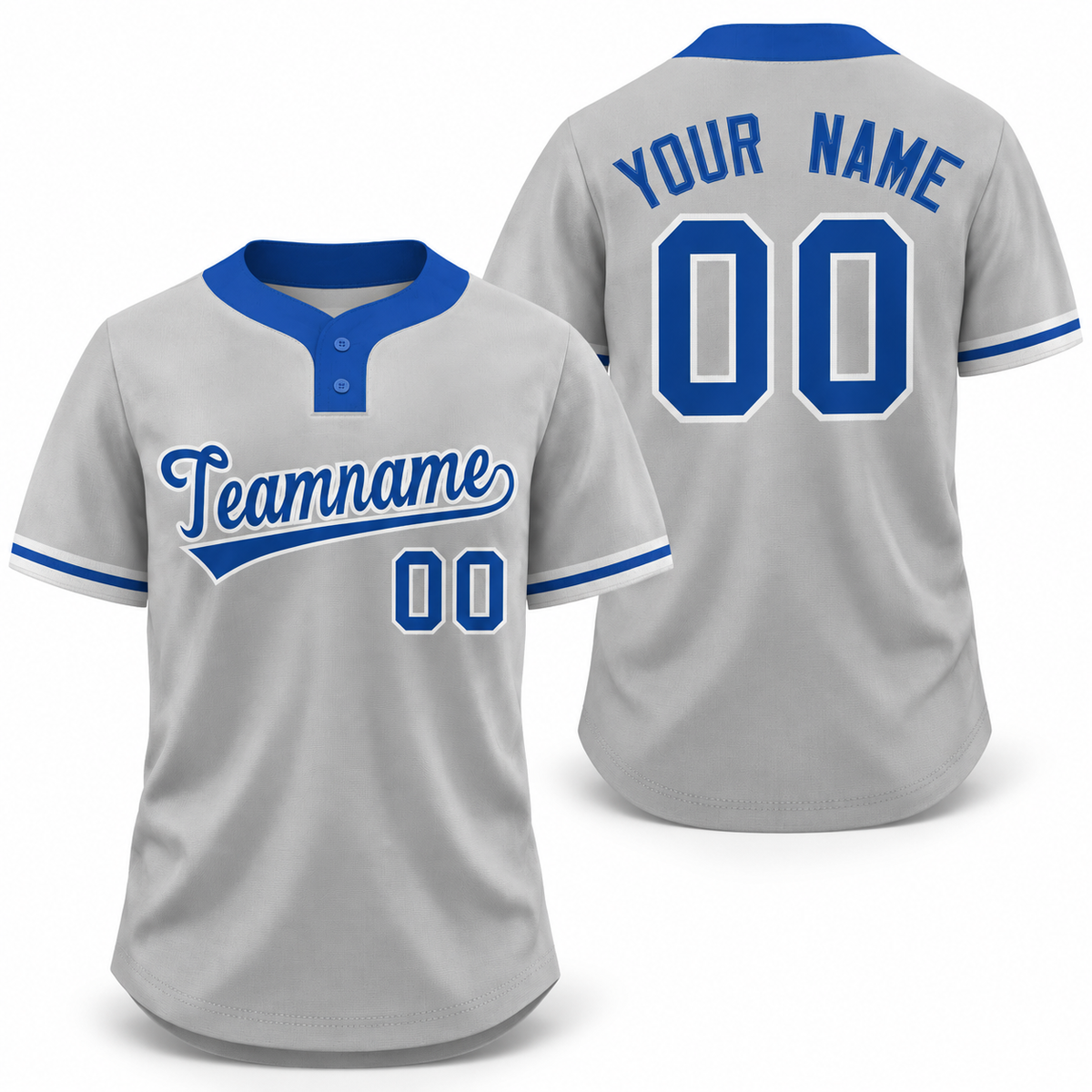Custom Gray Royal-White Classic Style Athletic Two-Button Softball Jersey