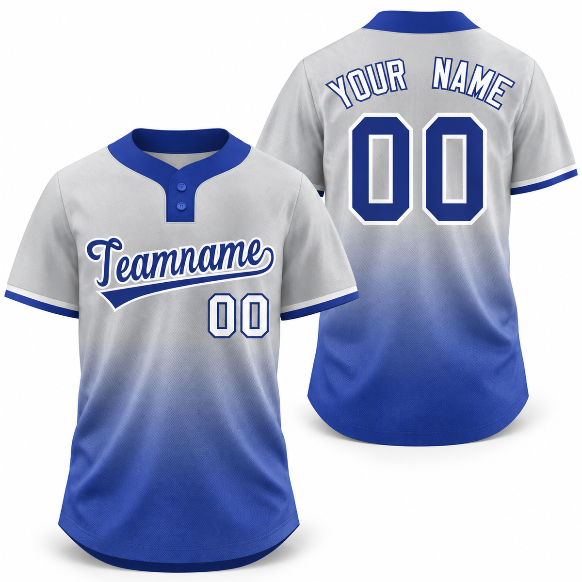 Custom Gray Royal Royal-White Gradient Fashion Athletic Two-Button Softball Jersey