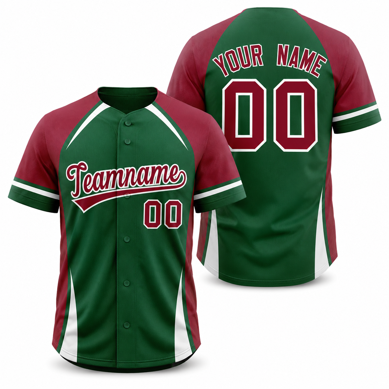 Custom Green Crimson-White Personalized Color Block Athletic Baseball Jersey