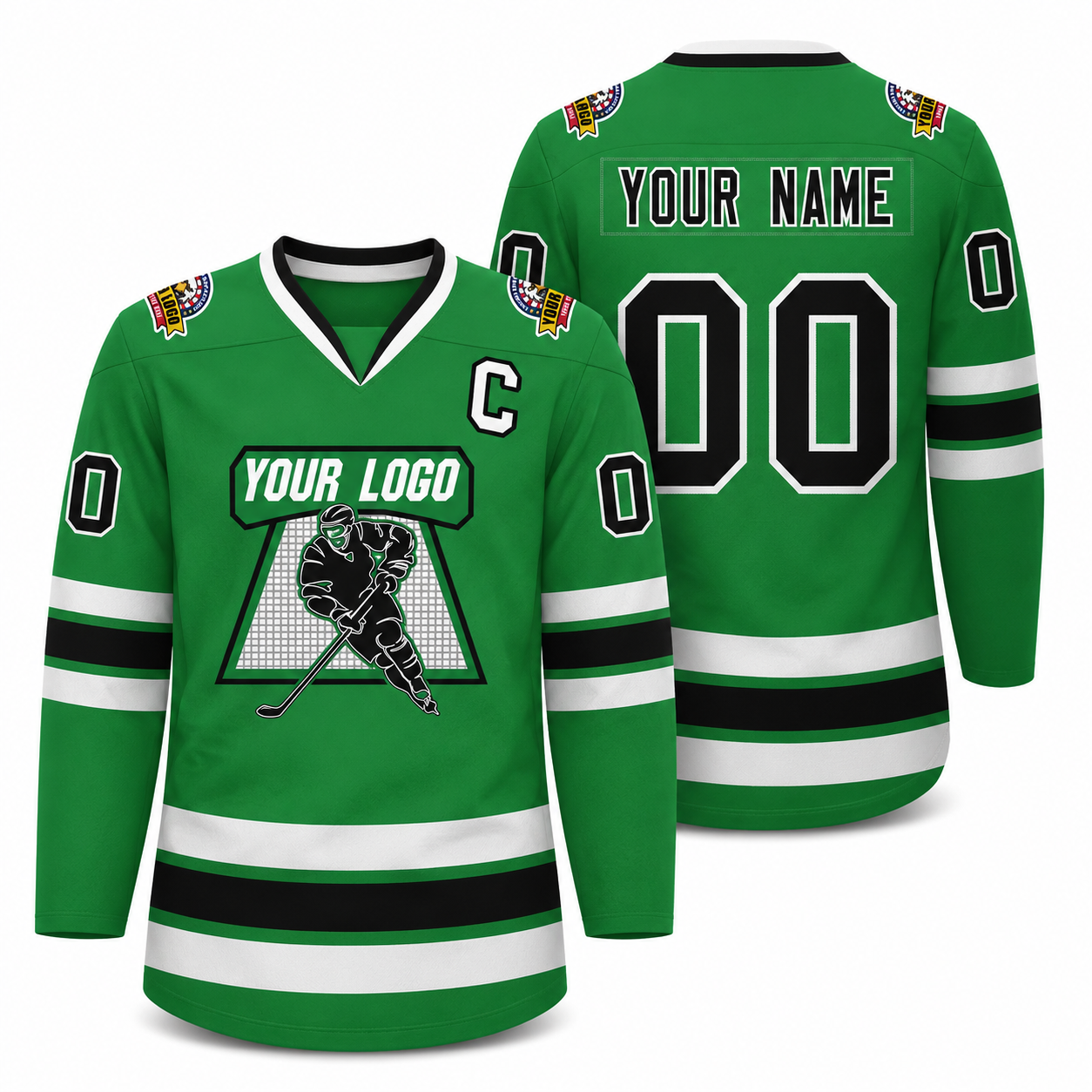 Custom Kelly Green Black-White Classic Style Hockey Jersey
