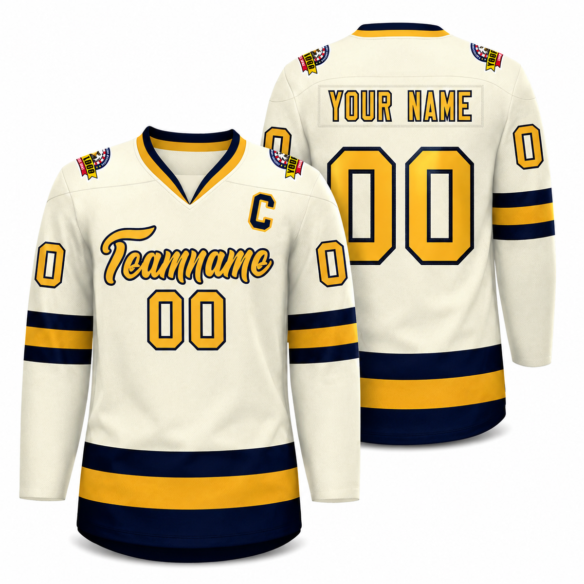 Custom Khaki Gold-Navy Classic Style Hockey Jersey