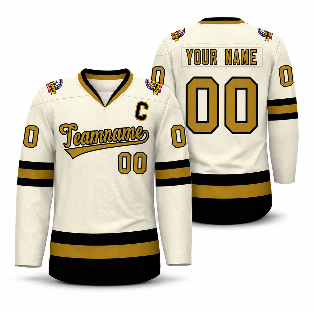Custom Khaki Old Gold-Black Classic Style Hockey Jersey