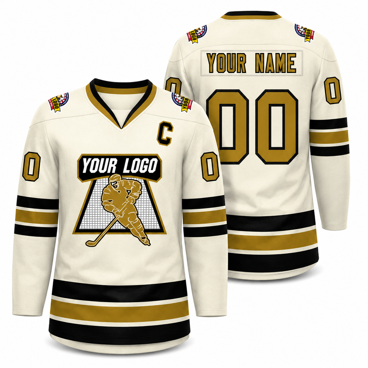 Custom Khaki Old Gold-Black Classic Style Hockey Jersey