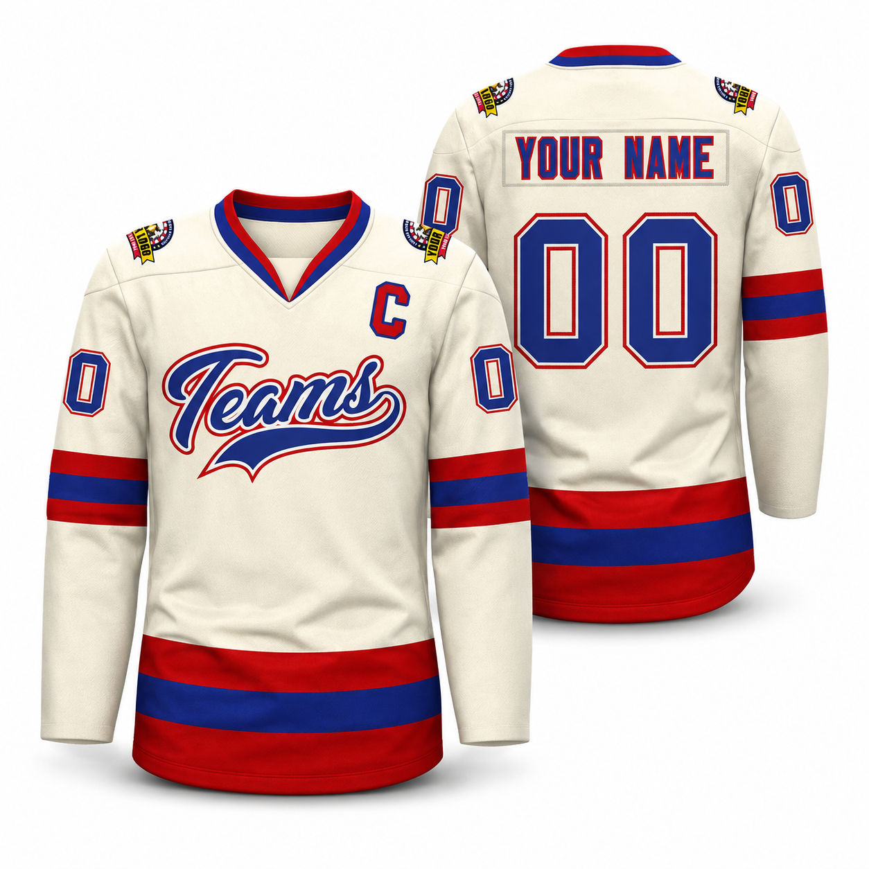 Custom Khaki Royal White-Red Classic Style Hockey Jersey
