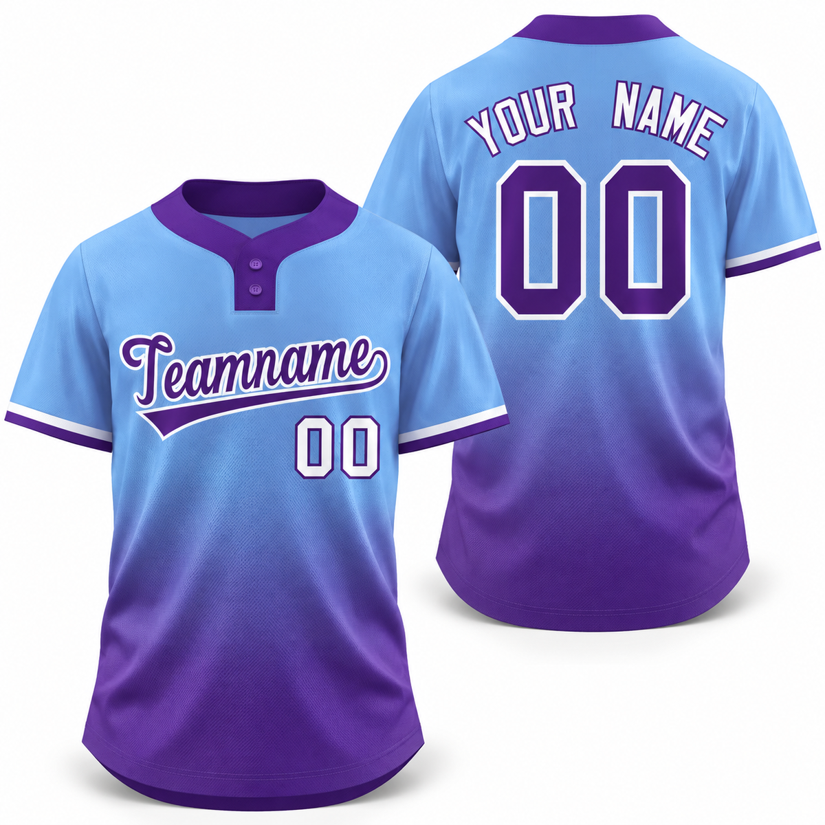 Custom Light Blue Purple Purple-White Gradient Fashion Athletic Two-Button Softball Jersey