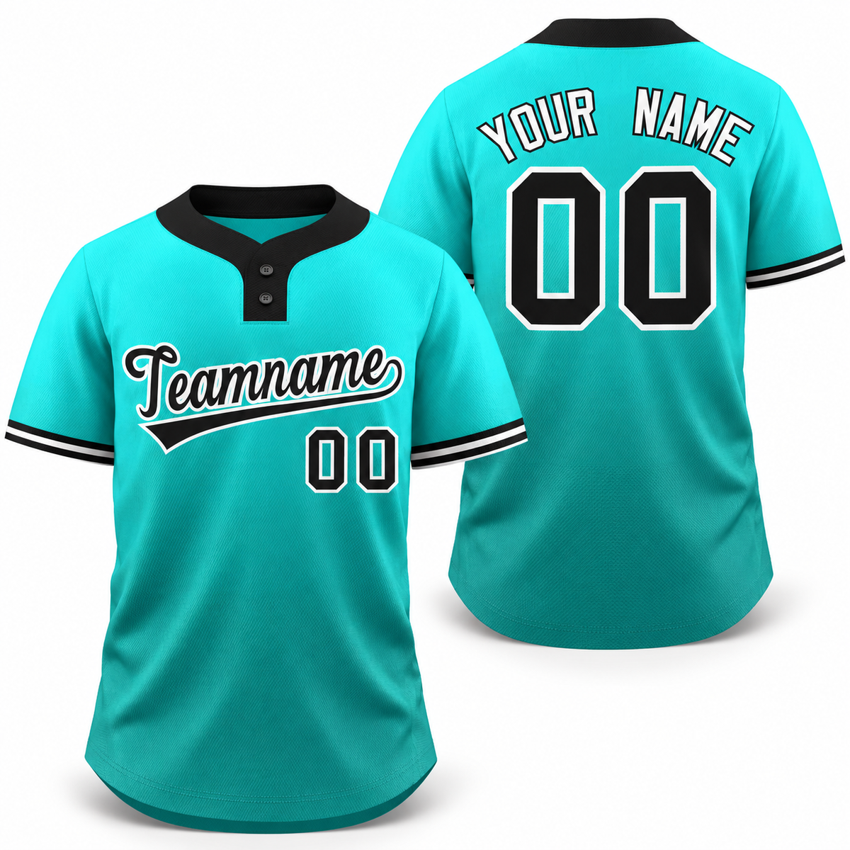 Custom Light Green Aqua Black-White Gradient Fashion Athletic Two-Button Softball Jersey