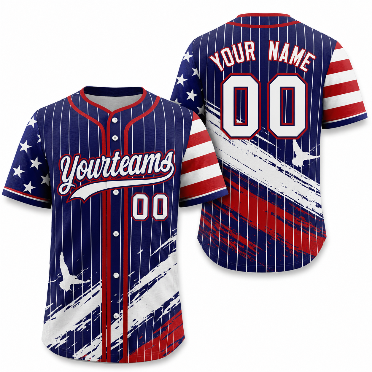 Custom Navy Baseball Jersey Graffiti Pattern Independence Day