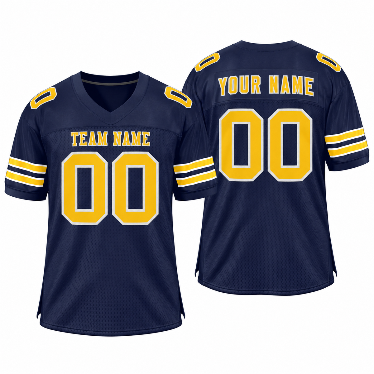 Custom Navy Blue Gold-White Classic Style Mesh Athletic Football Jersey