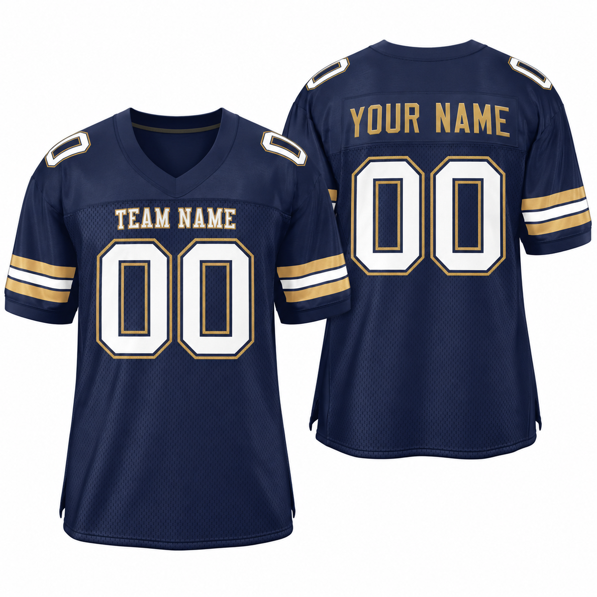 Custom Navy Blue White-Old Gold Classic Style Mesh Athletic Football Jersey