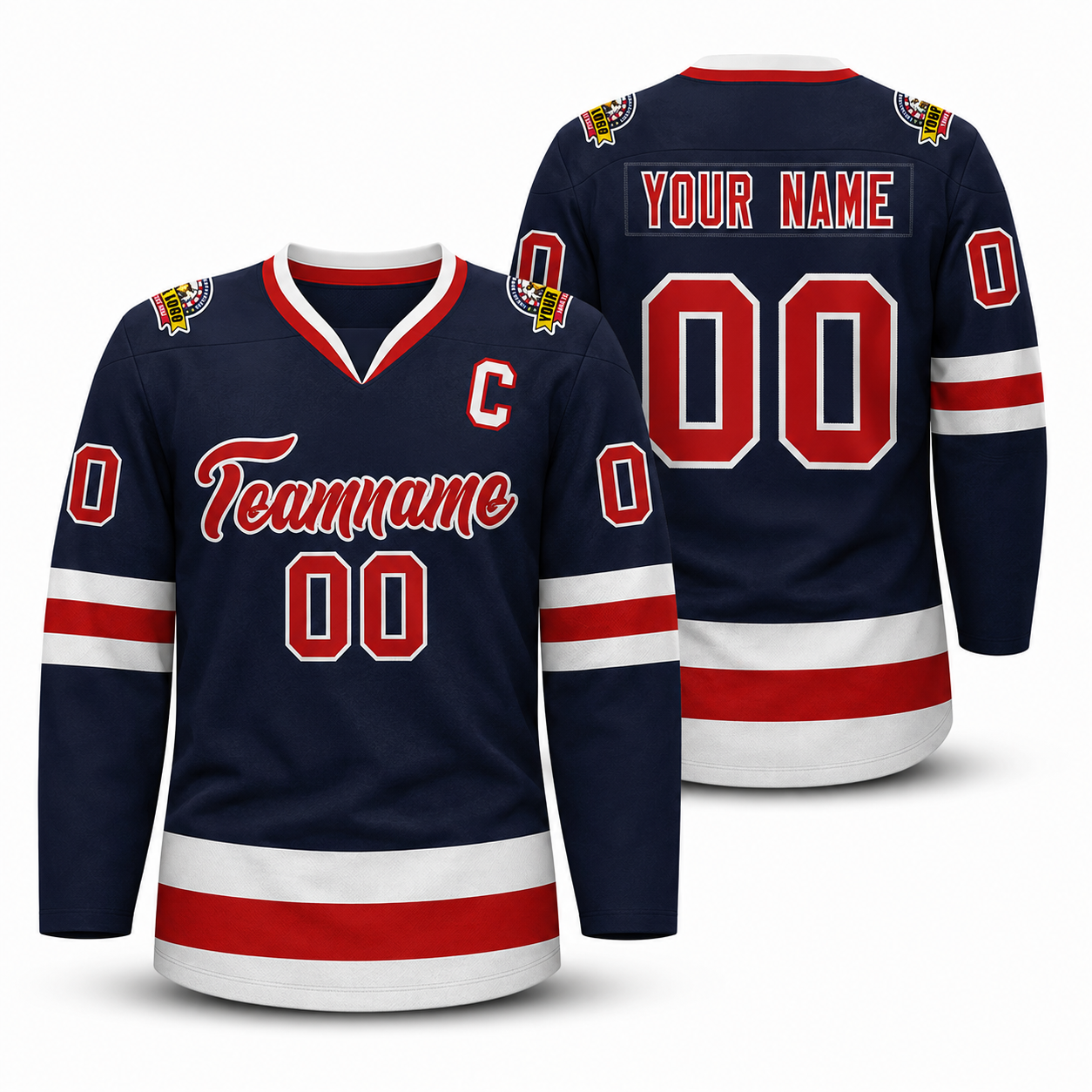 Custom Navy Red-White Classic Style Hockey Jersey