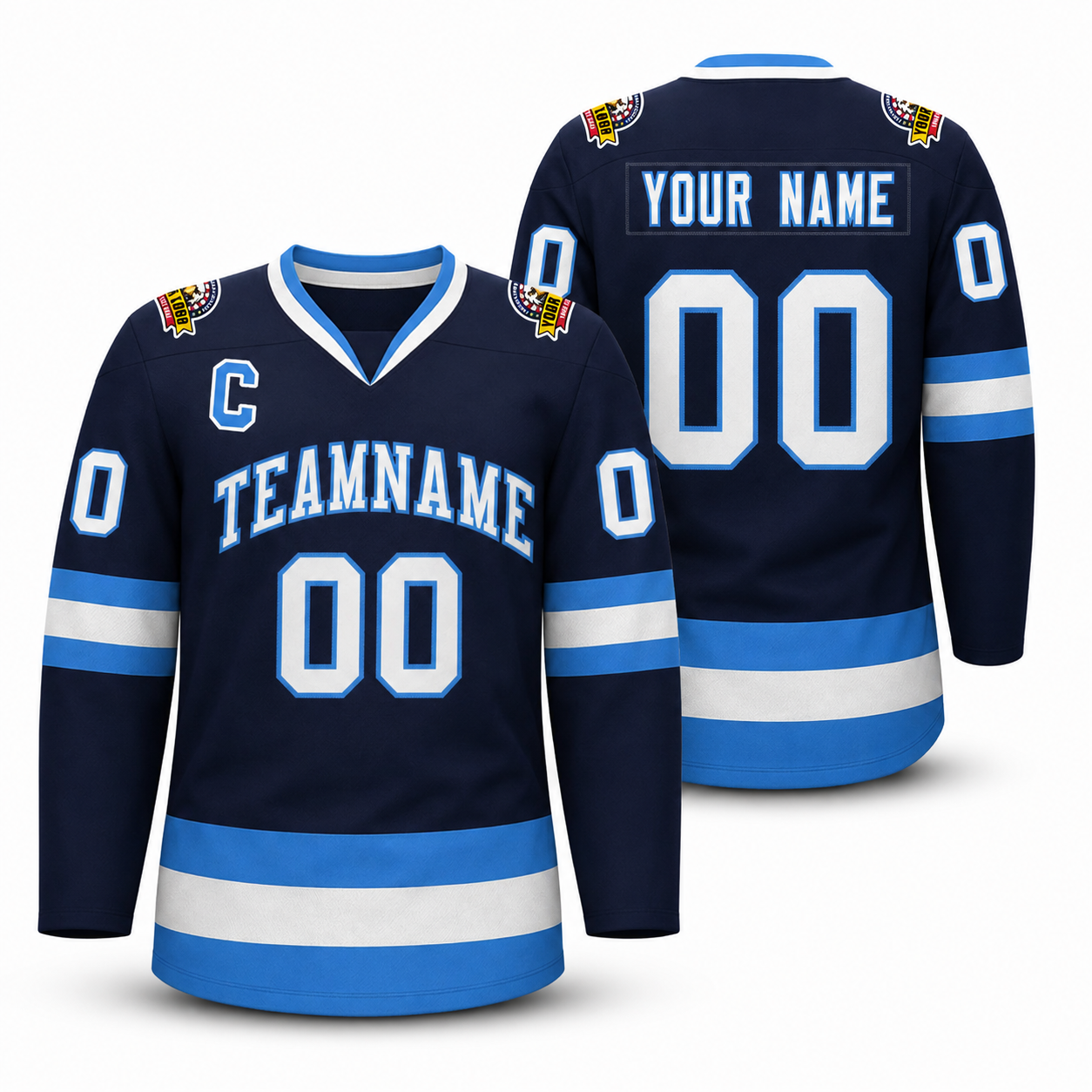 Custom Navy White-Powder Blue Classic Style Hockey Jersey