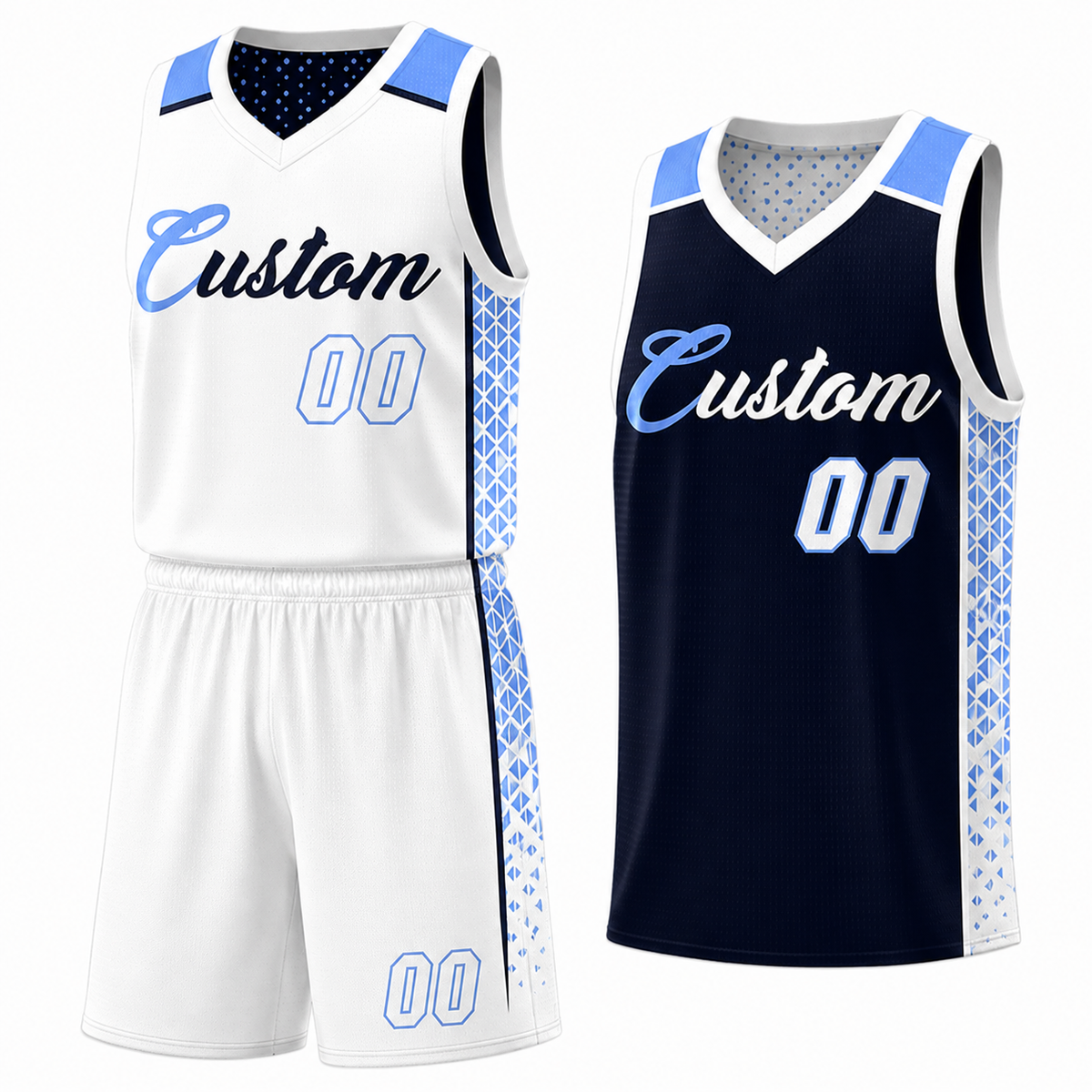 Custom Navy White Side Gradient Patttern Double Side Sports Uniform Basketball Jersey