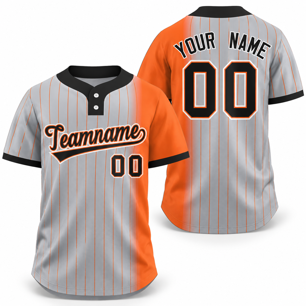 Custom Orange Gray-Black Gradient Stripe Fashion Athletic Two-Button Softball Jersey