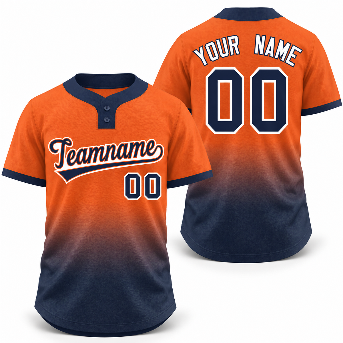 Custom Orange Navy White-Orange Gradient Fashion Athletic Two-Button Softball Jersey