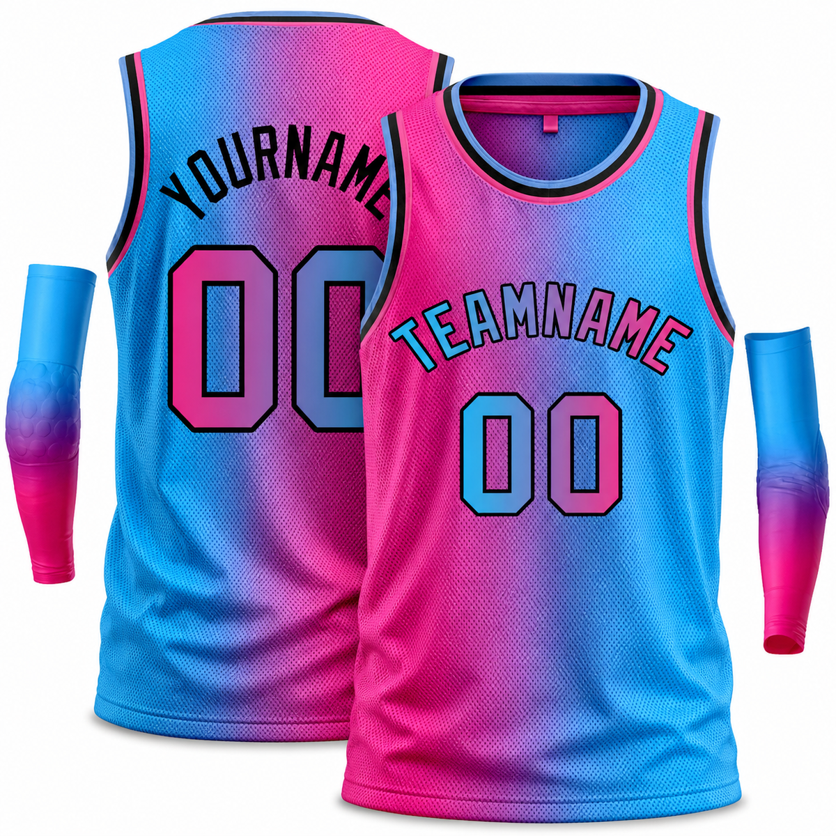 Custom Pink Blue Black-Pink Gradient Fashion Tops Bull Basketball Jersey