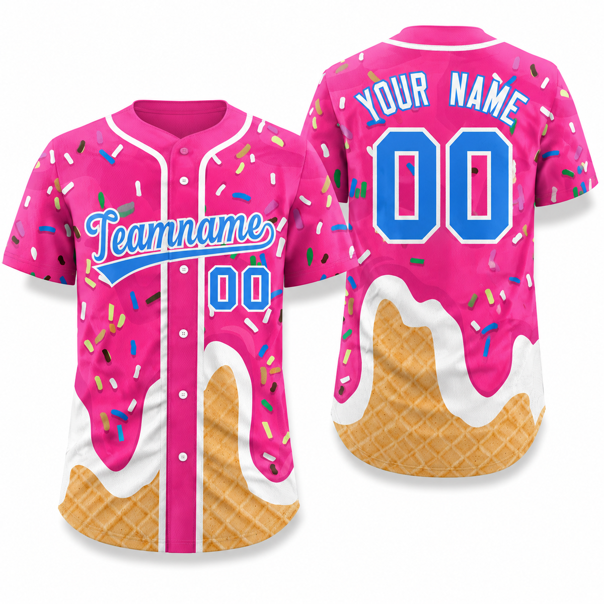 Custom Pink Ice Cream Cone Graffiti Pattern Fashion Athletic Baseball Jersey