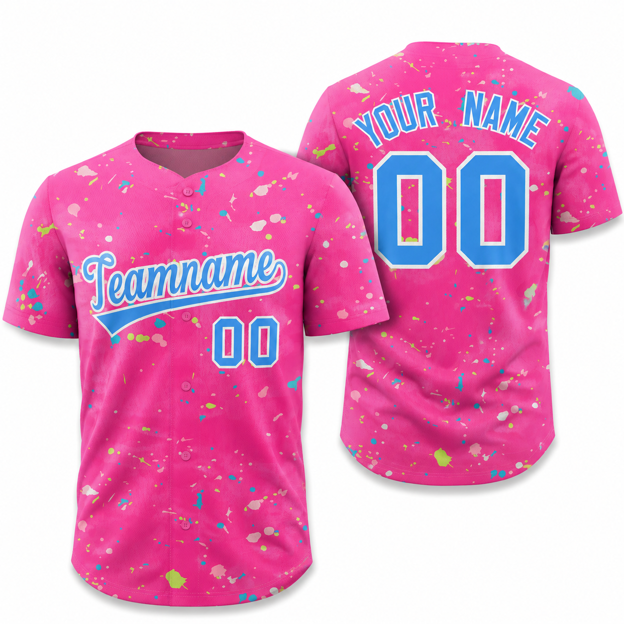 Custom Pink Powder Blue-White Splash Graffiti Pattern Athletic Baseball Jersey