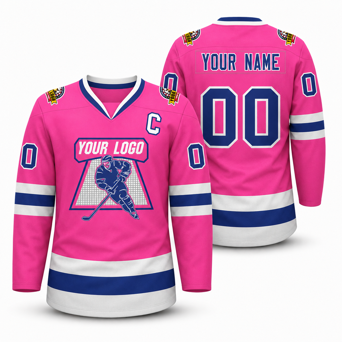 Custom Pink Royal-White Classic Style Hockey Jersey