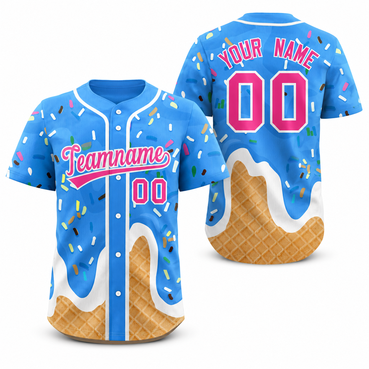 Custom Powder Blue Ice Cream Cone Graffiti Pattern Fashion Athletic Baseball Jersey