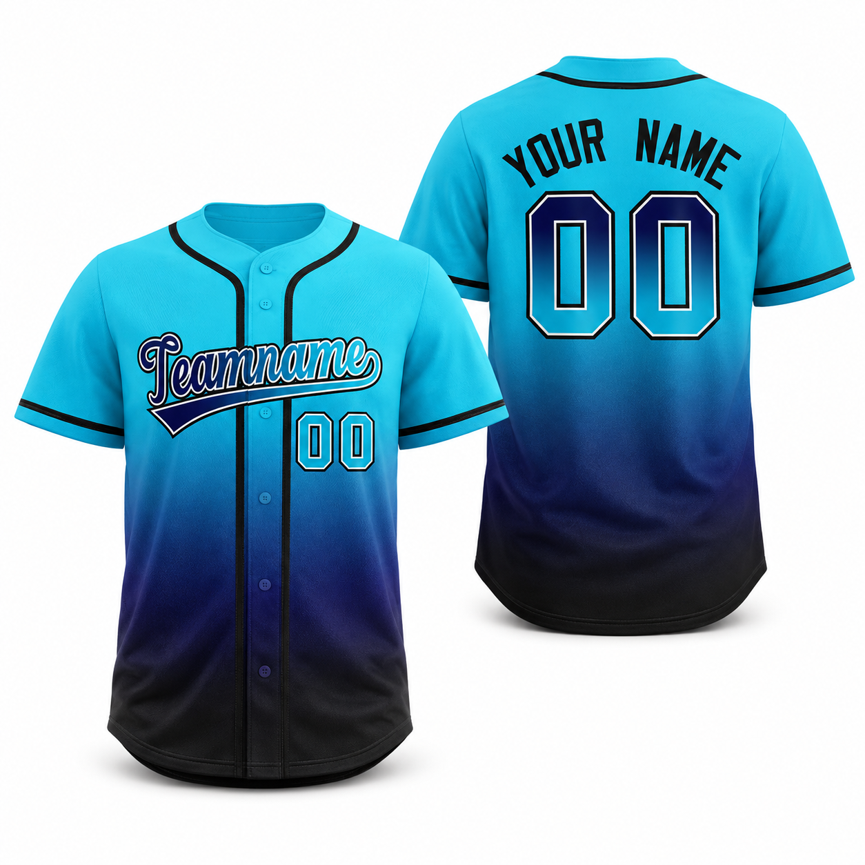 Custom Powder Blue Navy-Black Gradient Fashion Athletic Baseball Jersey