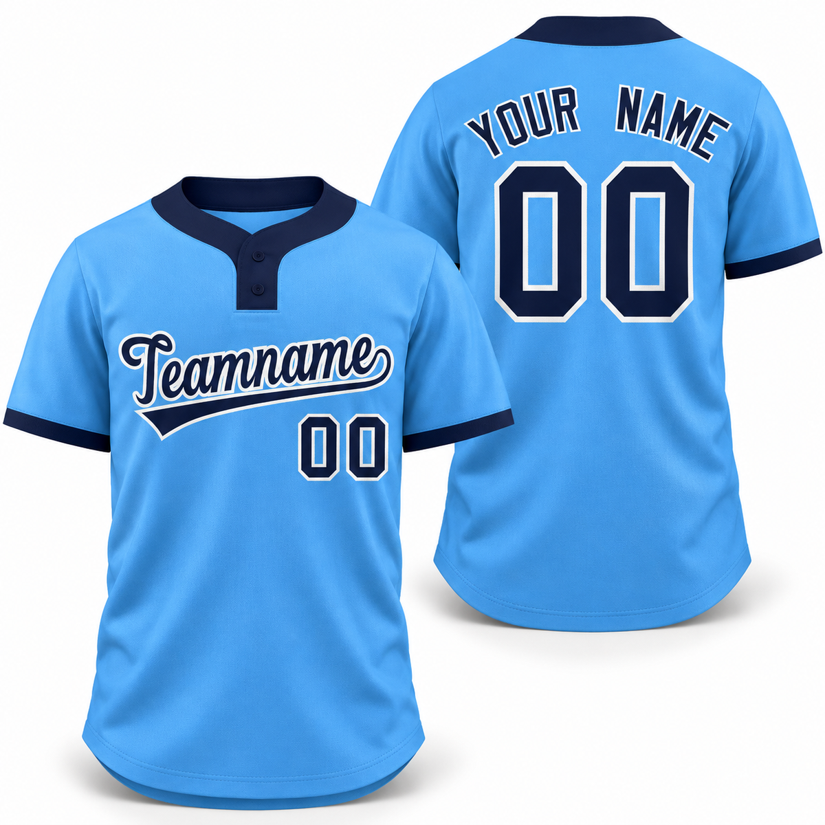 Custom Powder Blue Navy-White Classic Style Athletic Two-Button Softball Jersey