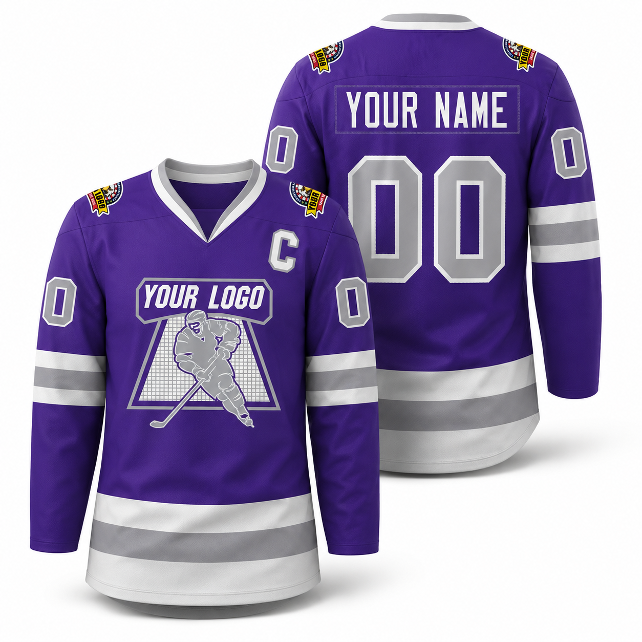 Custom Purple Gray-White Classic Style Hockey Jersey